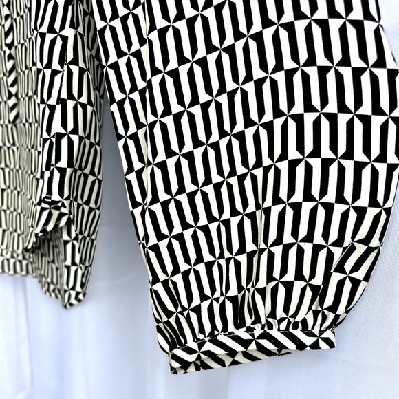 Frame - Silk Blouse, Black and White Patterned Women's Top - Picture 5 of 10